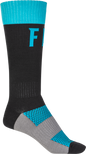 Fly Racing MX Pro Socks in blue and black, size small/medium, featuring cushioned design and moisture-wicking fabric for motocross riding.