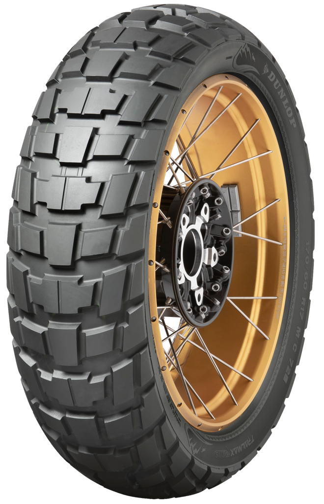 Dunlop Trailmax Raid rear motorcycle tire 140/80-17 bias ply with tread pattern for off-road and on-road riding