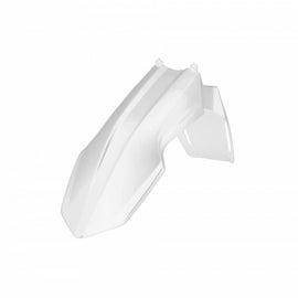 Polisport Plastics white front fender restyle for Suzuki Dr400 motorcycle, showcasing the sleek, durable plastic design.