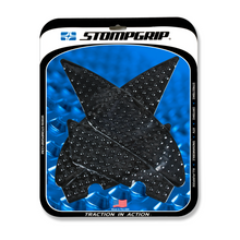 Load image into Gallery viewer, Stompgrip Tank Pad Kit Volcano Black for motorcycle body protection, featuring black textured grips on a sleek motorcycle tank.