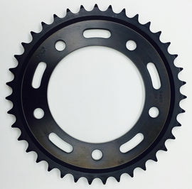 Sunstar steel rear sprocket 39T for 530 chain, shown with teeth and mounting hole details, ideal for mountain bikes and dirt bikes.