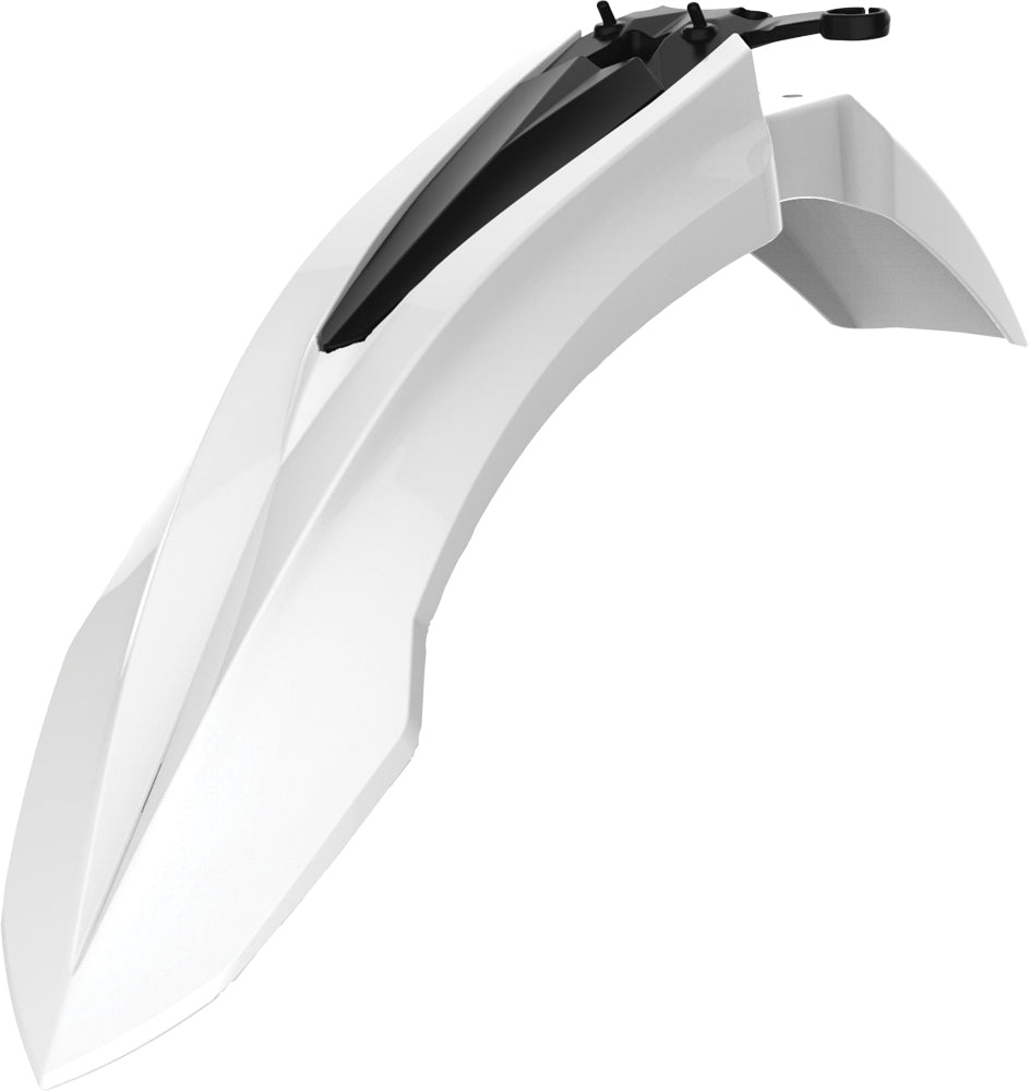 Polisport Plastics Beta front fender in white, motorcycle plastic fender with smooth surface, part number 64-69081, for Beta models