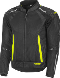Fly Racing Coolpro Mesh Jacket in black and hi-vis, size small, featuring breathable mesh fabric and reflective accents.