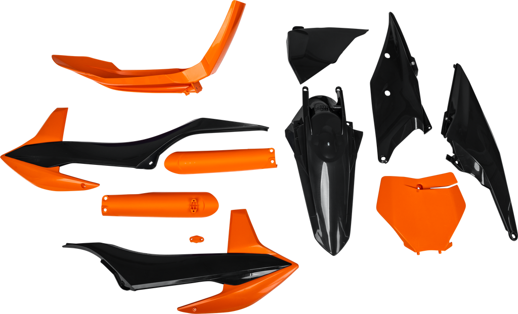 Acerbis blue full plastic body kit for KTM motorcycle, including front and side panels, in vibrant blue color.