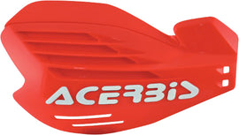 Acerbis X-Force Red Handguards installed on a Honda CRF250 motorcycle, protecting handlebars and rider's hands.