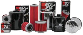 Black K&N oil filter 56-0170 for automotive engines, showcasing the cylindrical design and brand logo on the filter surface.