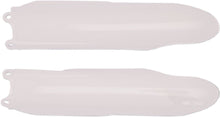 Load image into Gallery viewer, Acerbis white fork guard for motorcycle suspension, showing close-up of the durable plastic component with mounting holes.