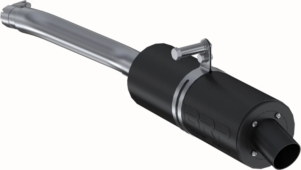 MBRP Exhaust single slip-on system with 4.25-inch black sport muffler for enhanced vehicle performance and sound.