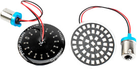 Red Cyron Lighting LED turn signal inserts, 2-inch 1156 model, with clear lens and bright illumination for vehicle signaling.