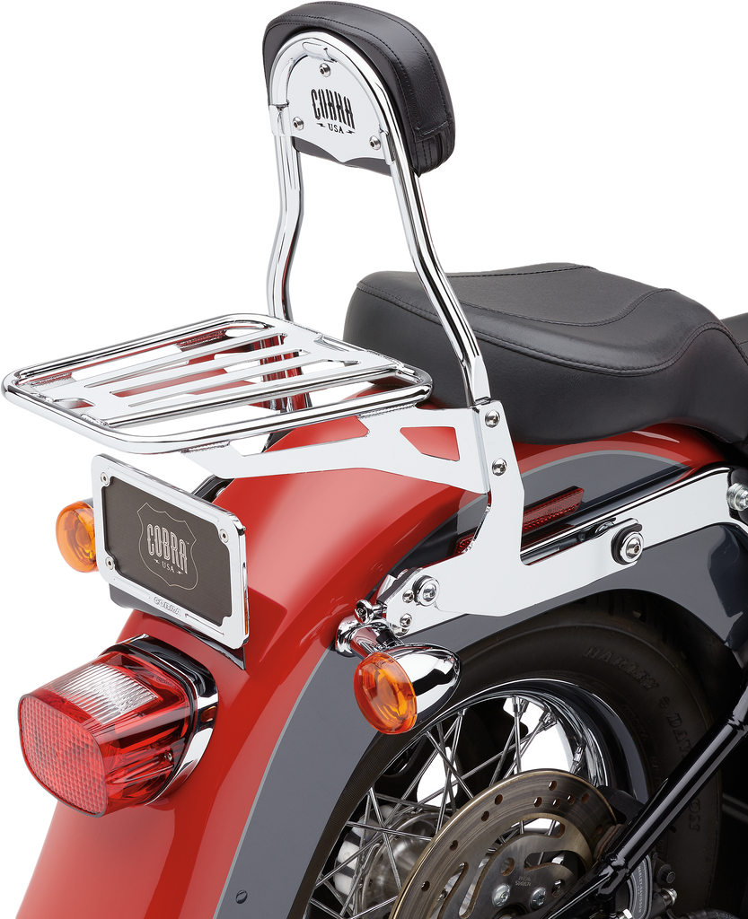 Cobra detachable backrest for Softail motorcycles, round chrome body, model 00-06, part number 82-96532.