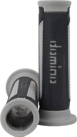 Pair of DOMINO RACING A350 Turismo grips in anthracite and grey for motorcycle handlebars.
