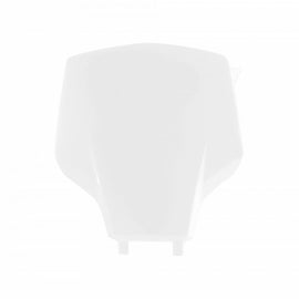 Polisport Plastics white front number plate for off-road motorcycles, model 64-91697, shown on a dirt bike.
