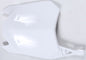 Polisport Plastics white front number plate for motorcycle or dirt bike, with mounting holes and branding visible.