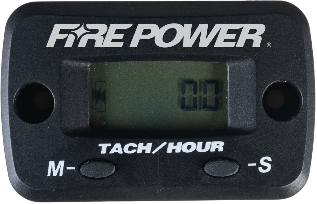 Fire Power Fire Power Hour Meter and Tachometer gauge showing digital display with dials and measurement markings.