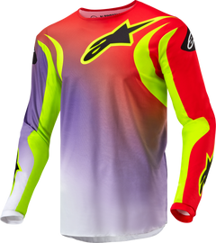 Alpine Star Fluid Lucent Jersey in white, neon red, and yellow fluo, large size, with visible breathable fabric and vibrant color accents.