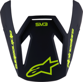 Alpine Star Sm3 Youth Radium helmet visor in black and yellow fluo matte, designed for motorcycle helmets.