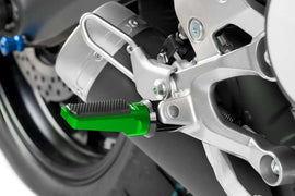 PUIG Sport Green motorcycle footpegs, durable foot controls with green accents, designed for enhanced grip and style.