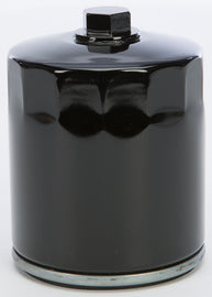 HardDrive Black Twin Cam oil filter with hex nut, designed for motorcycle engines, model 820-0723, close-up view