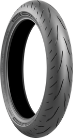 Bridgestone Battlax Hypersport S23 motorcycle front tire 120/70ZR17 radial tire with tread pattern and sidewall branding.