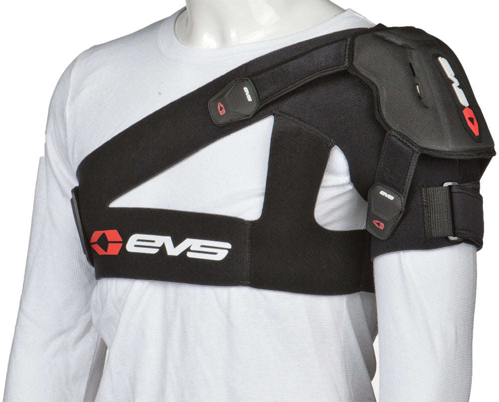 EVS SB04 shoulder brace in large size with adjustable straps and padded support for enhanced shoulder stability and comfort.