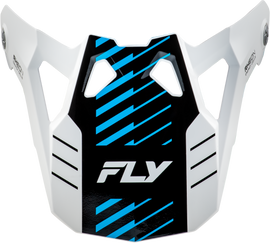 Fly Racing Formula CP Slice visor in white, red, and cyan for M-2X helmets, featuring a sleek design and vibrant color accents.