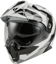 Load image into Gallery viewer, Fly Racing Odyssey Summit helmet in black, white, and grey, size XS, with sleek aerodynamic design and ventilation features.