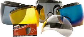 ECHO 3-snap flip shield in silver mirror finish, designed for safety and visibility, shown in a closed position.