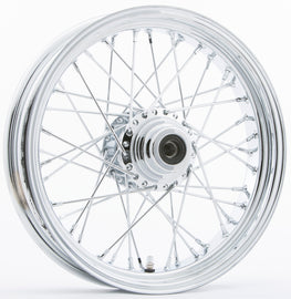 HardDrive 40-spoke chrome wheel with 16x3.5 flange hub and 3/4 inch axle for motorcycle or custom bike applications.