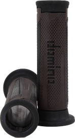 Pair of DOMINO RACING A350 Turismo grips in brown and black for motorcycle handlebars, showing textured rubber surfaces.