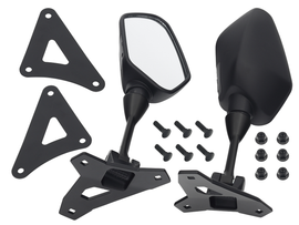 Pair of SP1 Axys Polished Body Mirrors with sleek, aerodynamic design for motorcycle customization.