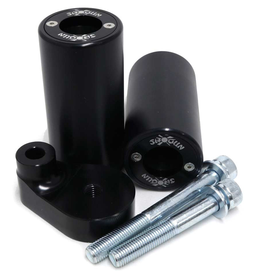 Shogun Industries Pa2 Frame Sliders for motorcycles, black body protectors with mounting hardware, no cut design, model 71-3606.