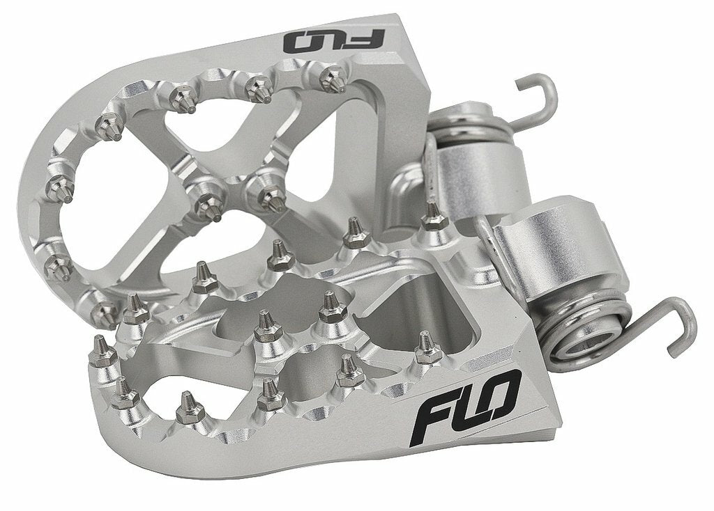Flo Motorsports Flo Footpeg Low Silver for Husqvarna, KTM, GasGas bikes with 12mm mounting, durable motorcycle footpeg.