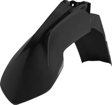 Load image into Gallery viewer, Acerbis black front fender for motorcycle, showcasing its curved design and mounting points, made from durable plastic material.