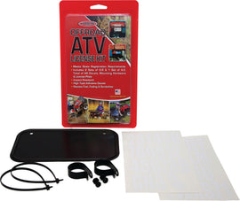 Black aluminum ATV license plate kit with Hardline graphics and decals, designed for durable outdoor use.