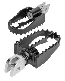 Burly Brand MX style black foot pegs for motorcycle foot controls, featuring tri-prong design and durable construction.