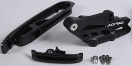 Acerbis black chain guide and slider for motocross bikes, showing the durable plastic component with mounting hardware.
