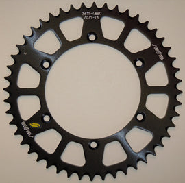 Sunstar aluminum rear sprocket 52-tooth for Kawasaki and Suzuki street motorcycles, black finish with 520 chain compatibility.