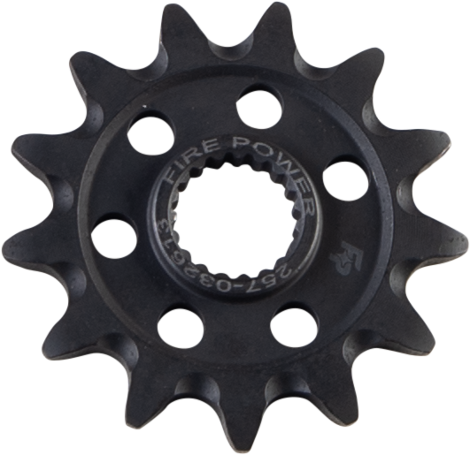 Steel Fire Power 13-tooth front CS sprocket with detailed teeth design for motorcycle or dirt bike use.
