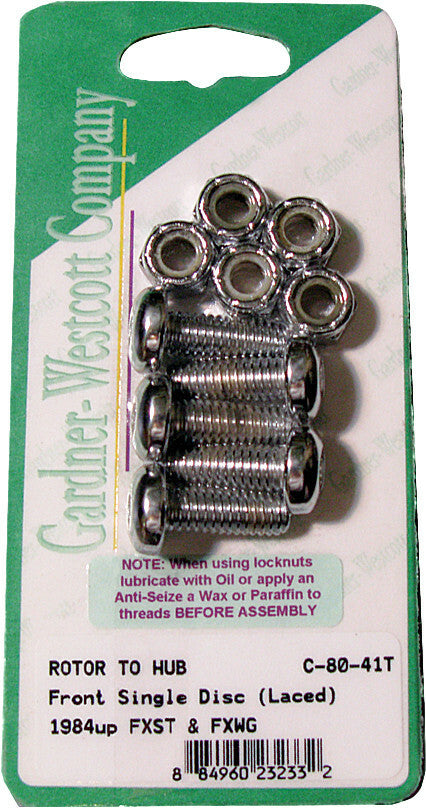 Gardner-Westcott front brake rotor with Torx button head, chrome finish, for 84-up motorcycle models, close-up view.