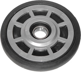 Silver Ppd Idler Wheel, 6.38 inches x 25mm, used in machinery, with a smooth round design and metal construction.