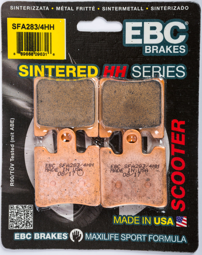 EBC Motorcycle Brakes Sfa283/4hh Double-H Sintered Brake Pads with metallic backing plates and detailed friction material surface