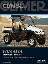 Charger l'image dans la galerie, Clymer repair manual for Yamaha Rhino 700 models 2008-2012, showing detailed pages with illustrations and instructions.