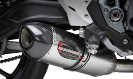 Yoshimura Race Alpha-T full exhaust system with stainless steel and carbon fiber components, designed for high-performance motorcycles.