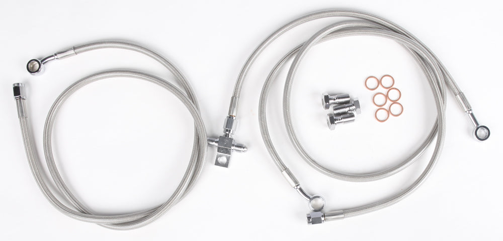 Streamline front brake line with three stainless steel hoses for Yamaha standard models, featuring black fittings and durable construction.