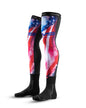 EVS Fusion sock and sleeve combo in red, white, and blue for youth, featuring comfortable, protective athletic gear.