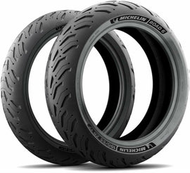Michelin Road 6 front motorcycle tire 110/80ZR19 radial tubeless, showing tread pattern and sidewall details