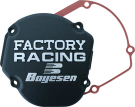 Boyesen Factory Racing Ignition Cover in black, designed for motorcycles, with a sleek, durable finish.