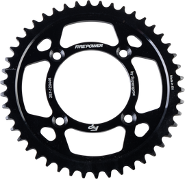 Steel Fire Power 46-tooth rear sprocket in black for motorcycles, showcasing the durable, gear-like design and brand markings.