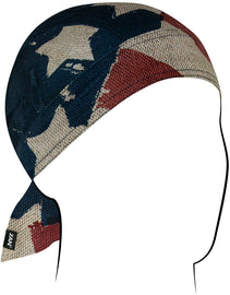 ZAN Sportflex Flydanna Patriot headgear with patriotic red, white, and blue design, featuring the ZAN logo on the fabric.