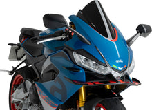 Load image into Gallery viewer, PUIG Z-Racing black motorcycle windscreen, aerodynamic windshield with mounting points, designed for enhanced rider protection.